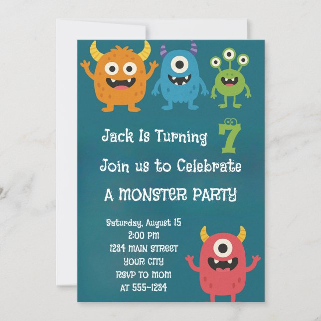 Convites Monster Alien Kids Birthday Invitation (Frente)