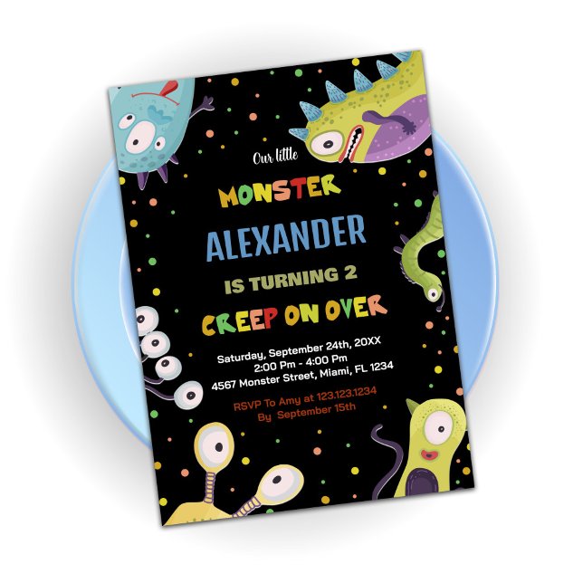 Convites Monster Aniversário Invoca Preto Verde Escuro (Monster Birthday Invitations Dark Green Black)