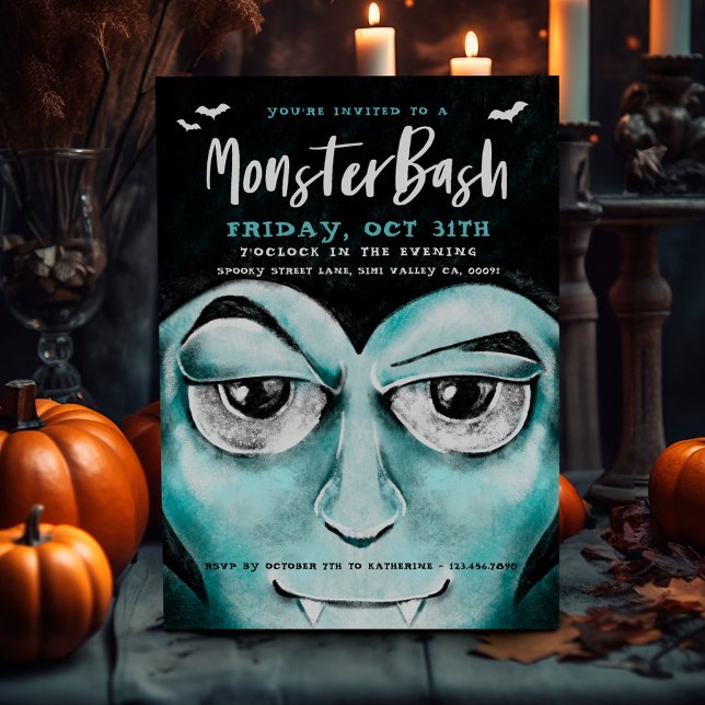 Convites Monster Bash Fun Spookire Festa de Halloween, Vamp (Monster Bash Fun Spooky Vampire Halloween Party Invitation)