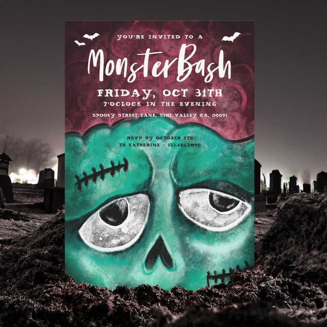 Convites Monster Bash Fun Spooky Zombie Festa de Halloween (Monster Bash Fun Spooky Zombie Halloween Party Invitation)
