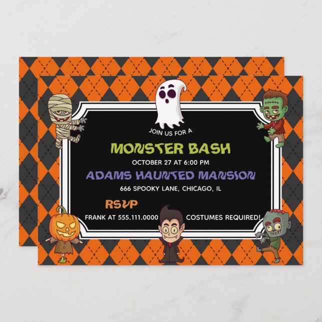 Convites Monster Bash Halloween (Frente/Verso)
