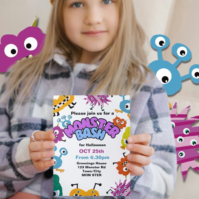 Convites Monster Bash Kids Festa de Halloween (Criador carregado)