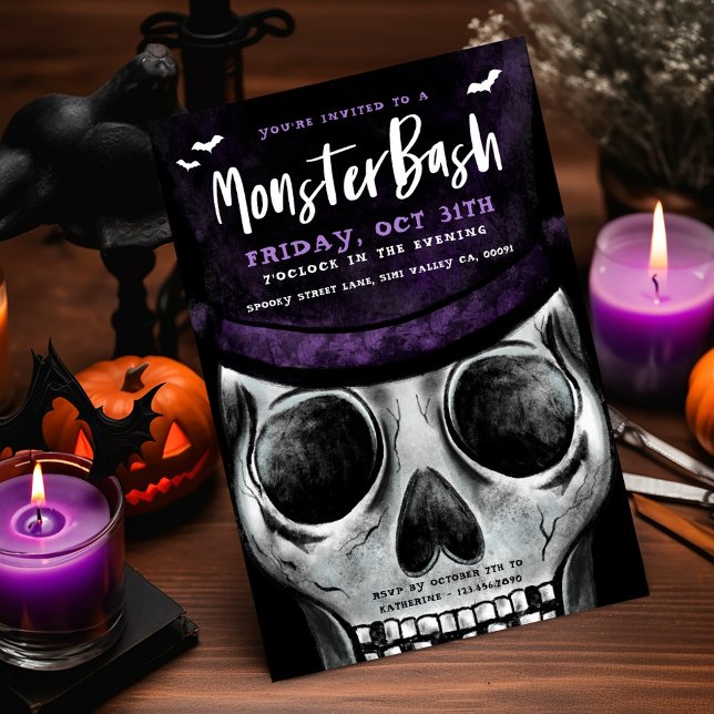 Convites Monster Bash Spookey Skeleton Festa de Halloween (Monster Bash Spooky Skeleton Halloween Party Invitation)