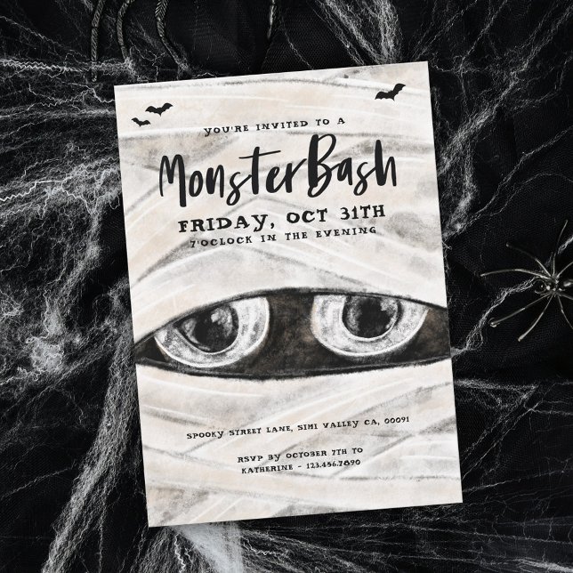 Convites Monster Bash Spooky, Festa de Dia das Bruxas Múmia (Monster Bash Spooky Wrapped Mummy Halloween Party Invitation)