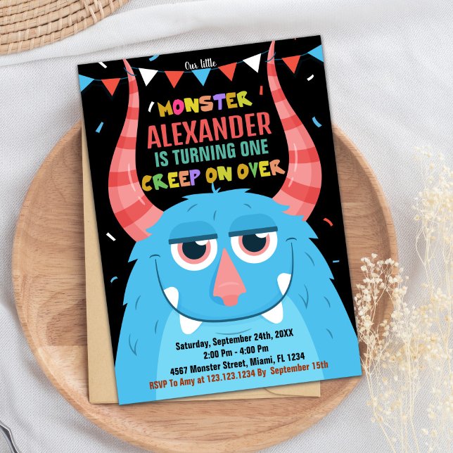 Convites Monster Birthday Invances Blue Black (Monster Birthday Invitations Blue Black)