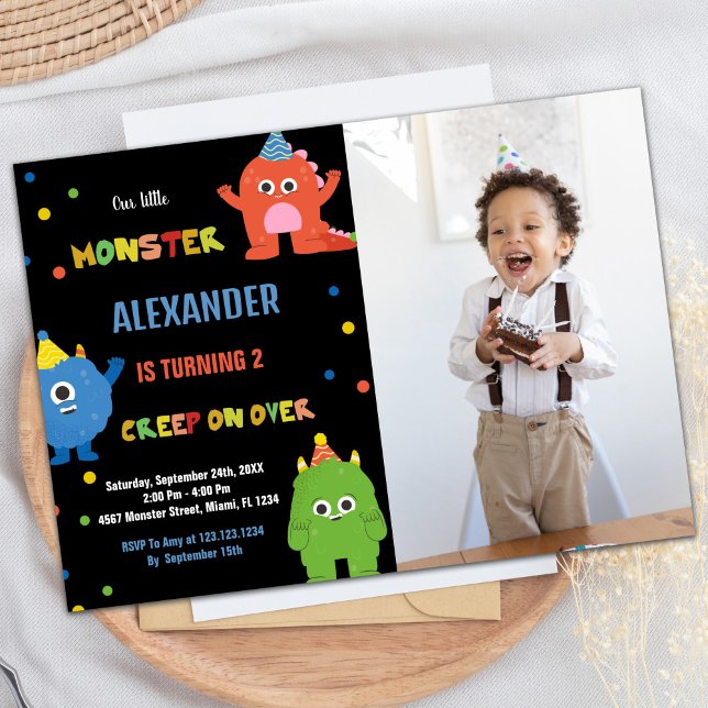 Convites Monster Birthday Invances com foto (Monster Birthday Invitations with photo)