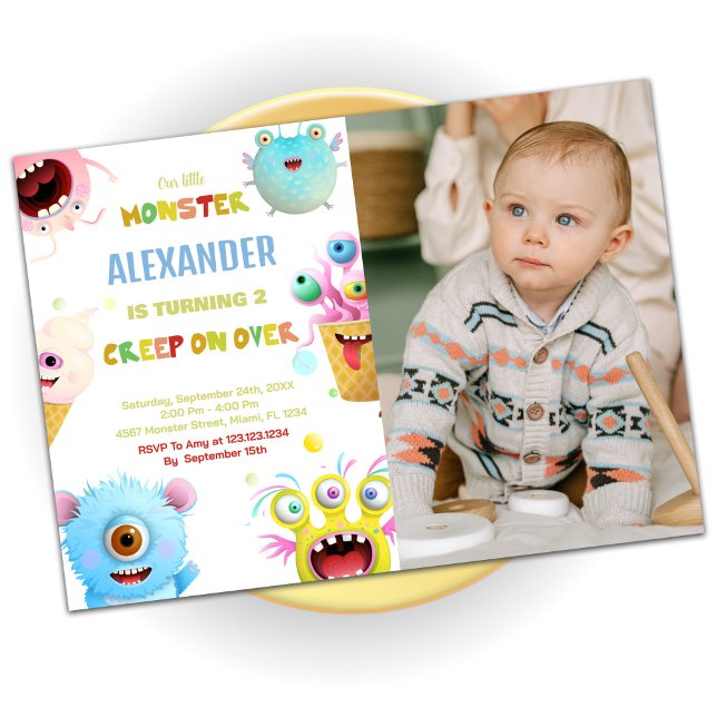 Convites Monster Birthday Invances com foto (Monster Birthday Invitations with photo)