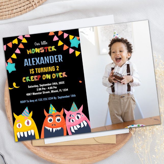 Convites Monster Birthday Invances Foto preta (Monster Birthday Invitations Black photo)