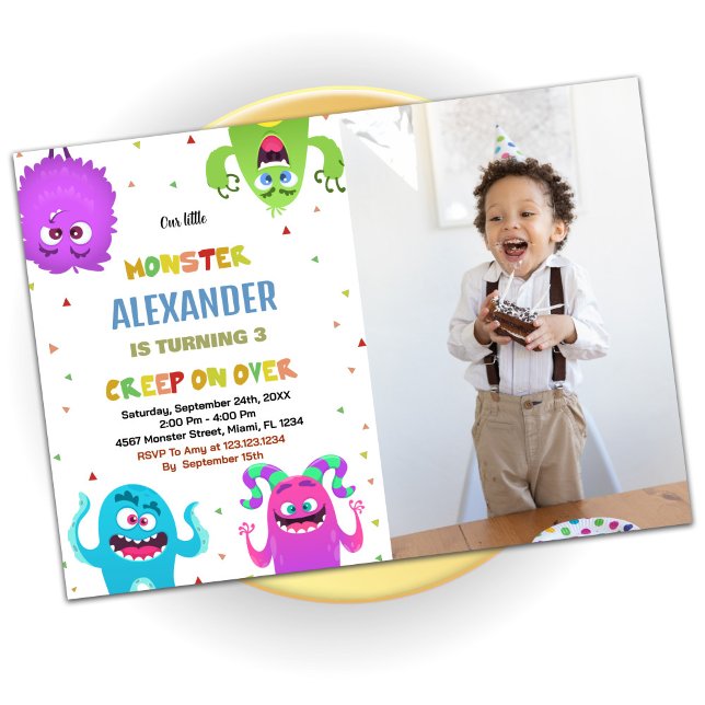 Convites Monster Birthday Invances Foto verde (Monster Birthday Invitations Green photo)
