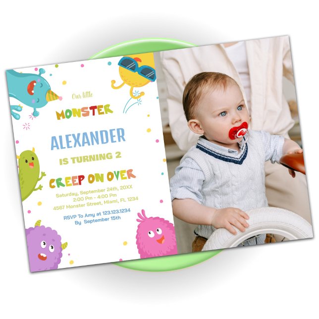 Convites Monster Birthday Invances Foto Verde Clara (Monster Birthday Invitations Light Green photo)