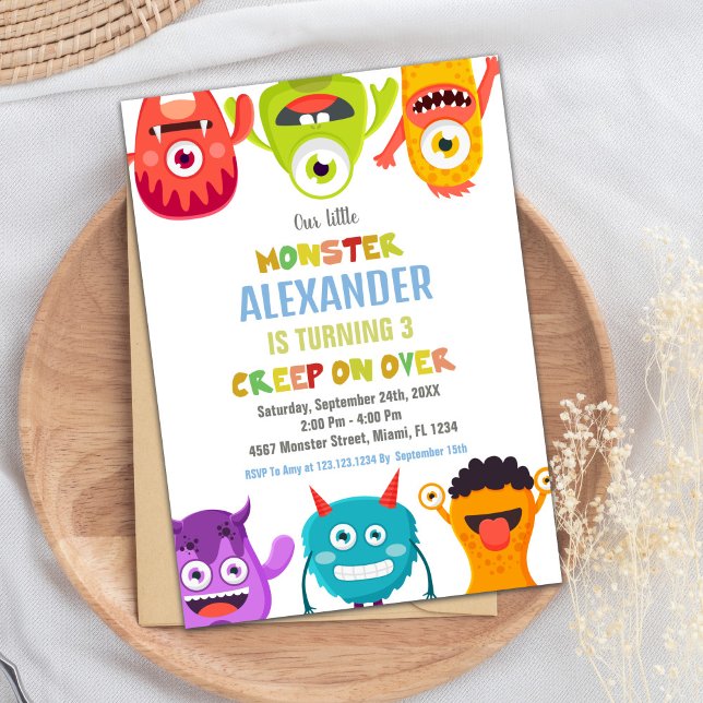 Convites Monster Birthday Invances, Monstros, um olho (Monster Birthday Invitations, Monsters one eye Invitation)