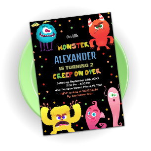 Convites Monster Birthday Invances Red Blue