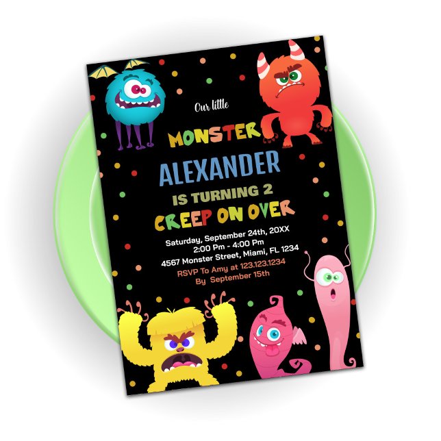 Convites Monster Birthday Invances Red Blue (Monster Birthday Invitations Red Blue)