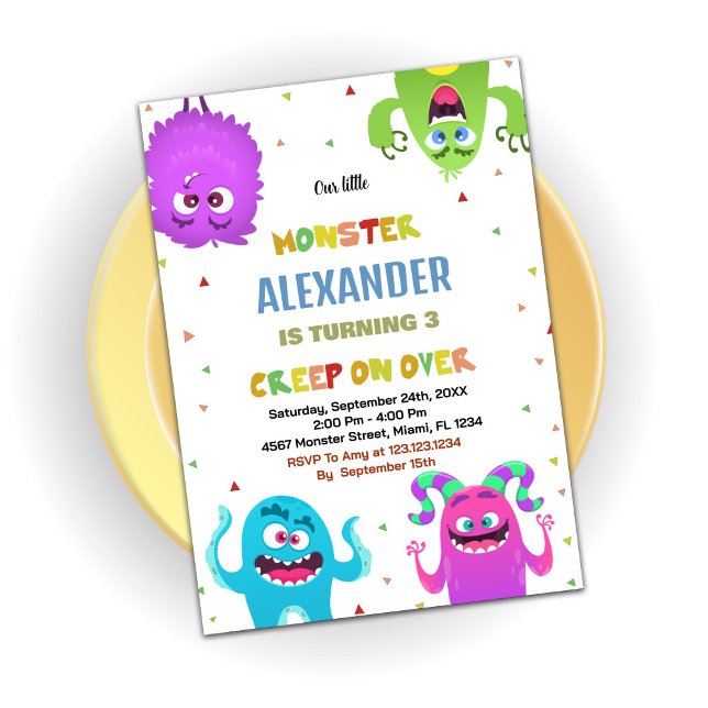 Convites Monster Birthday Invances Verde (Monster Birthday Invitations Green)