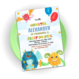 Convites Monster Birthday Invants Watercolor