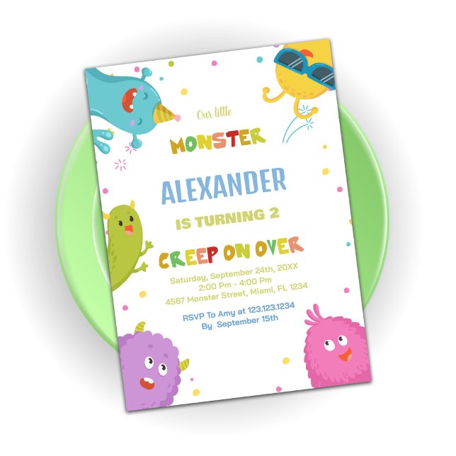 Convites Monster Birthday Invents Light Green (Monster Birthday Invitations Light Green)