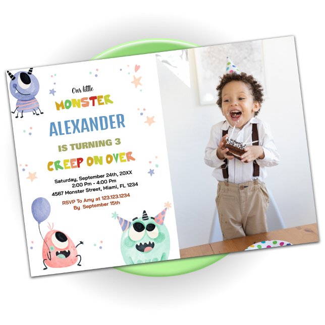 Convites Monster Birthday Invices Orange Star foto (Monster Birthday Invitations Orange Star photo)