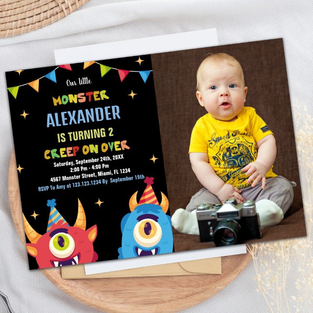 Convites Monster Birthday Invisions Color Flags w foto (Monster Birthday Invitations Colour Flags w photo)