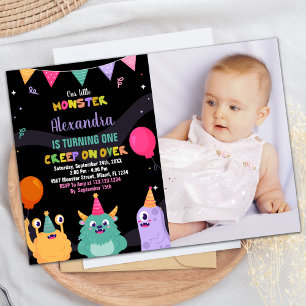 Convites Monster Birthday Invisions Pink Ballon w Photo