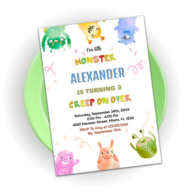 Convites Monster Birthday Invoca Laranja Verde (Monster Birthday Invitations Green Orange)