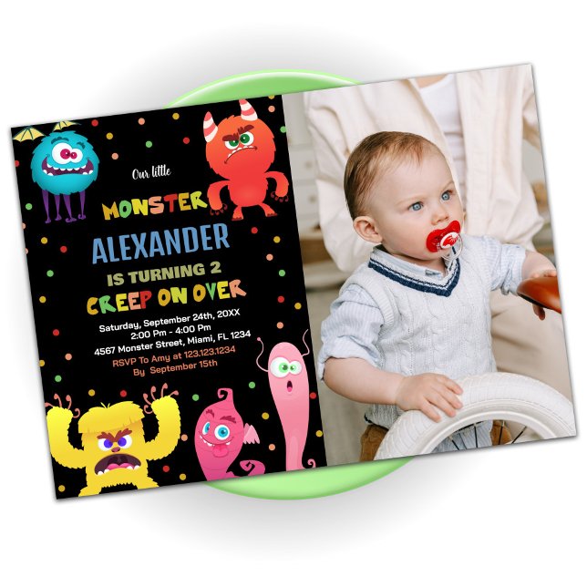 Convites Monster Birthday Invtions Red Blue foto (Monster Birthday Invitations Red Blue photo)