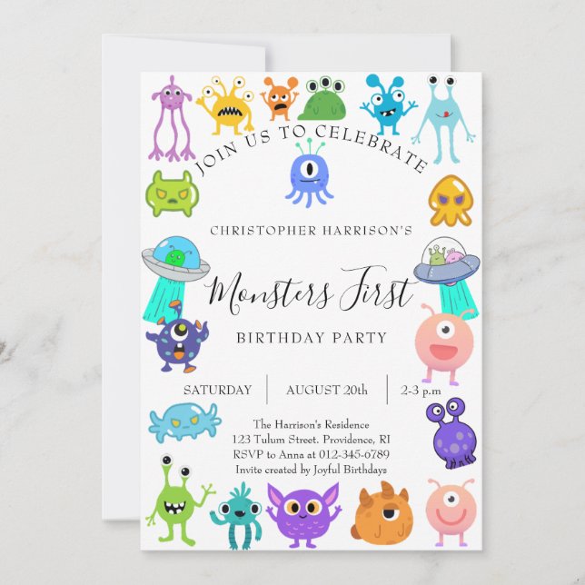 Convites Monster First Birthday Party (Frente)