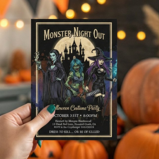 Convites Monster Girls Night Out Divertido Festa de Hallowe (Criador carregado)