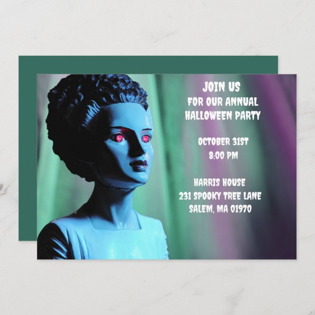 Convites Monster Green e Purple Bride de Frankenstein (Frente/Verso)