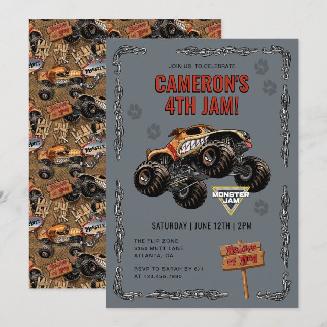 Convites Monster Jam - Monster Mutt Aniversário (Frente/Verso)