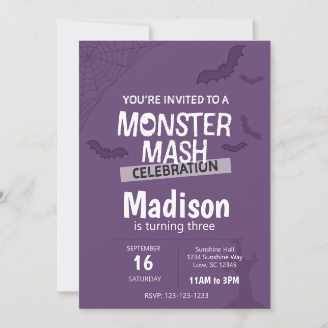Convites Monster Mash Halloween Aniversário Convidado (roxo (Frente)