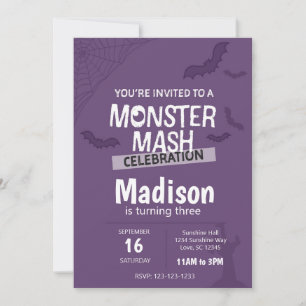 Convites Monster Mash Halloween Aniversário Convidado (roxo
