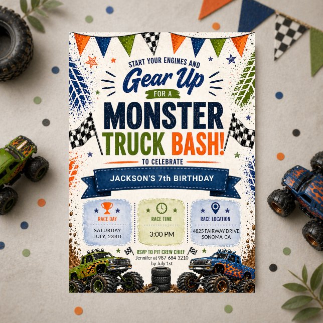Convites Monster Truck 7th Boys Birthday (Criador carregado)