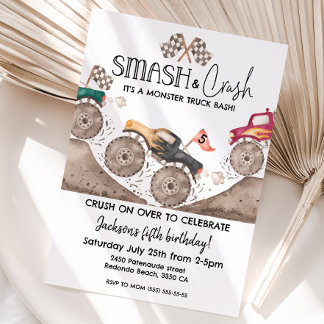 Convites Monster Truck ANY AGE Smash and crash birthday 