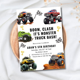 Convites Monster Truck Bash Birthday For Boys Race Car 