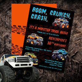 Convites Monster Truck Bash Boy 10ª Festa de aniversário