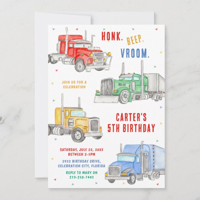 Convites Monster Truck Bash Boy Birthday Invitation (Frente)