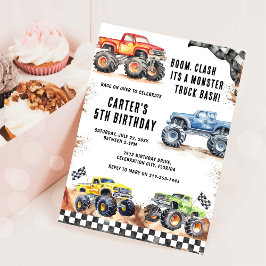 Convites Monster Truck Bash Boy Birthday Invitation