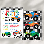 Convites Monster Truck Bash Colorful Grooved Kids Aniversár<br><div class="desc">BOOM,  SMASH,  CRASH É UM CAMINHÃO DE MONSTRO! CAMINHÕES VERMELHOS E BRANCOS COLORIDOS COM PADRÃO RETRO DE ESTILO BRANCO NEGRO E BRANCO ESTABILIZADOS PARA CRIANÇAS DE ANIVERSÁRIO</div>