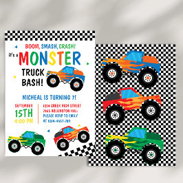 Convites Monster Truck Bash Colorful Grooved Kids Aniversár