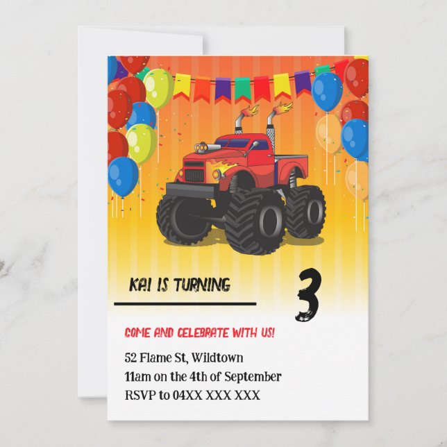 Convites Monster Truck Birthday (Frente)