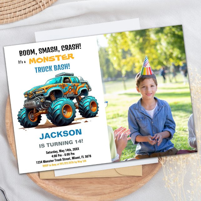 Convites Monster Truck Birthday Convida Foto Verde (onster Truck Birthday Invitations Green Photo)