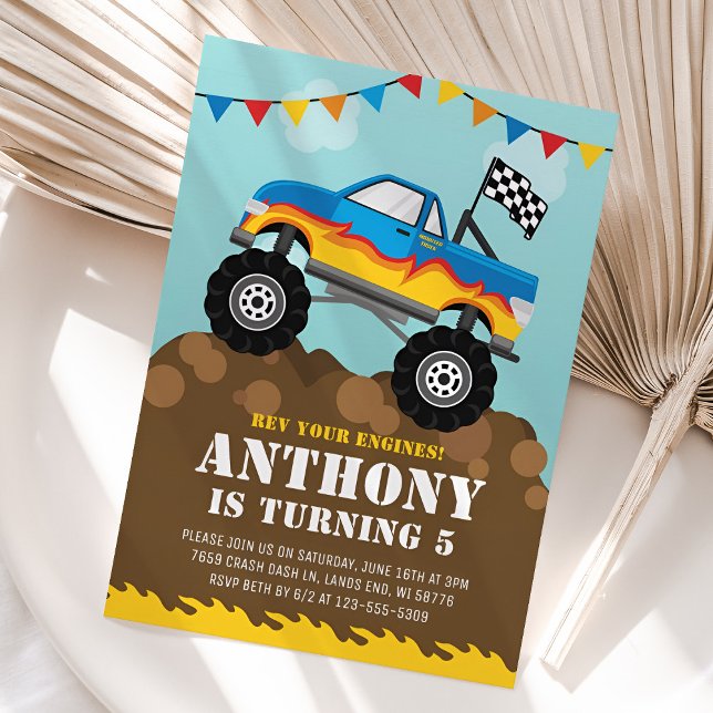Convites Monster Truck Birthday - Convidando Crianças (Monster Truck Birthday Invitation for Kids
)