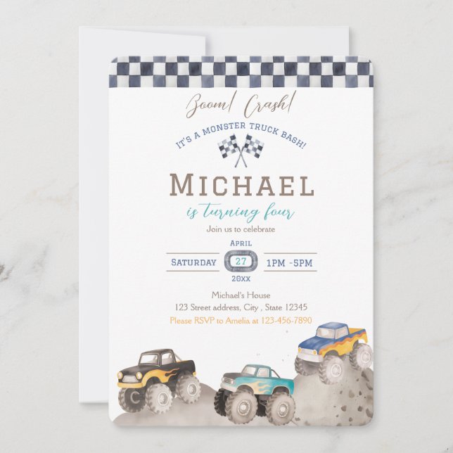 Convites Monster Truck Birthday Invitation (Frente)