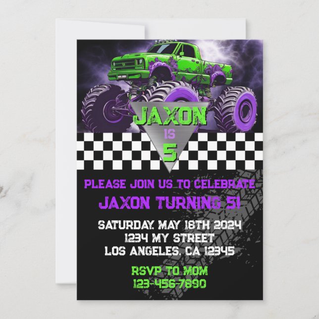 Convites Monster Truck Birthday Invitation (Frente)