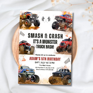 Convites Monster Truck Birthday Party Smash Crash Truck Boy