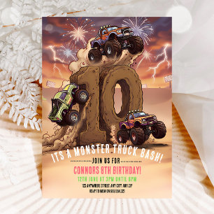Convites Monster Truck Boom Crash 10º Aniversário