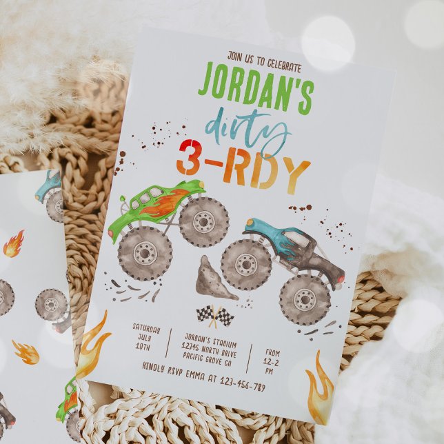 Convites Monster Truck Boy Dirty 3-rdy aniversário de 3 ano (Criador carregado)