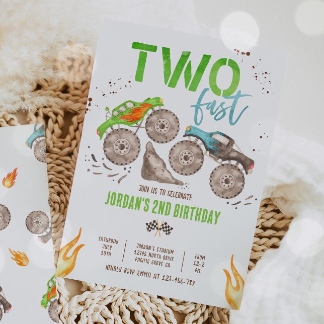 Convites Monster Truck Boy Dois Festa Rápida de segundo ani (Criador carregado)