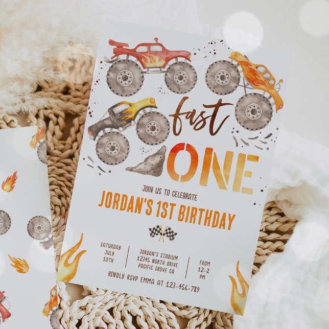 Convites Monster Truck Boy Fast Um Partido de primeiro aniv (Criador carregado)