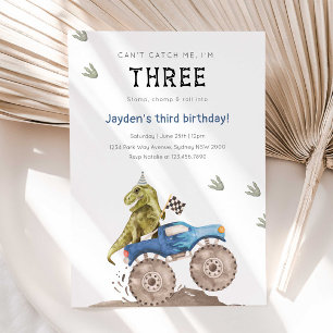 Convites Monster Truck & Dinosaur aniversário de 3 anos Par